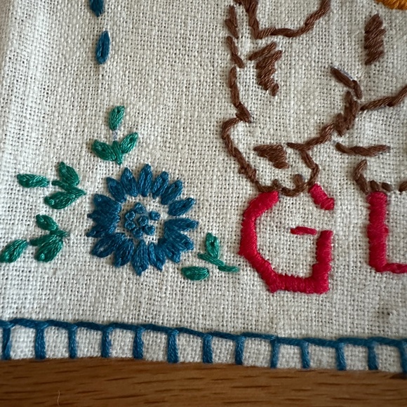 Vintage Embroidered Linen Tea Towel 1950 Cat Dog - Picture 3 of 12